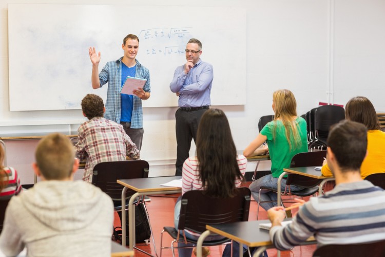 University Teacher Education classroom whiteboard, male, student, studying